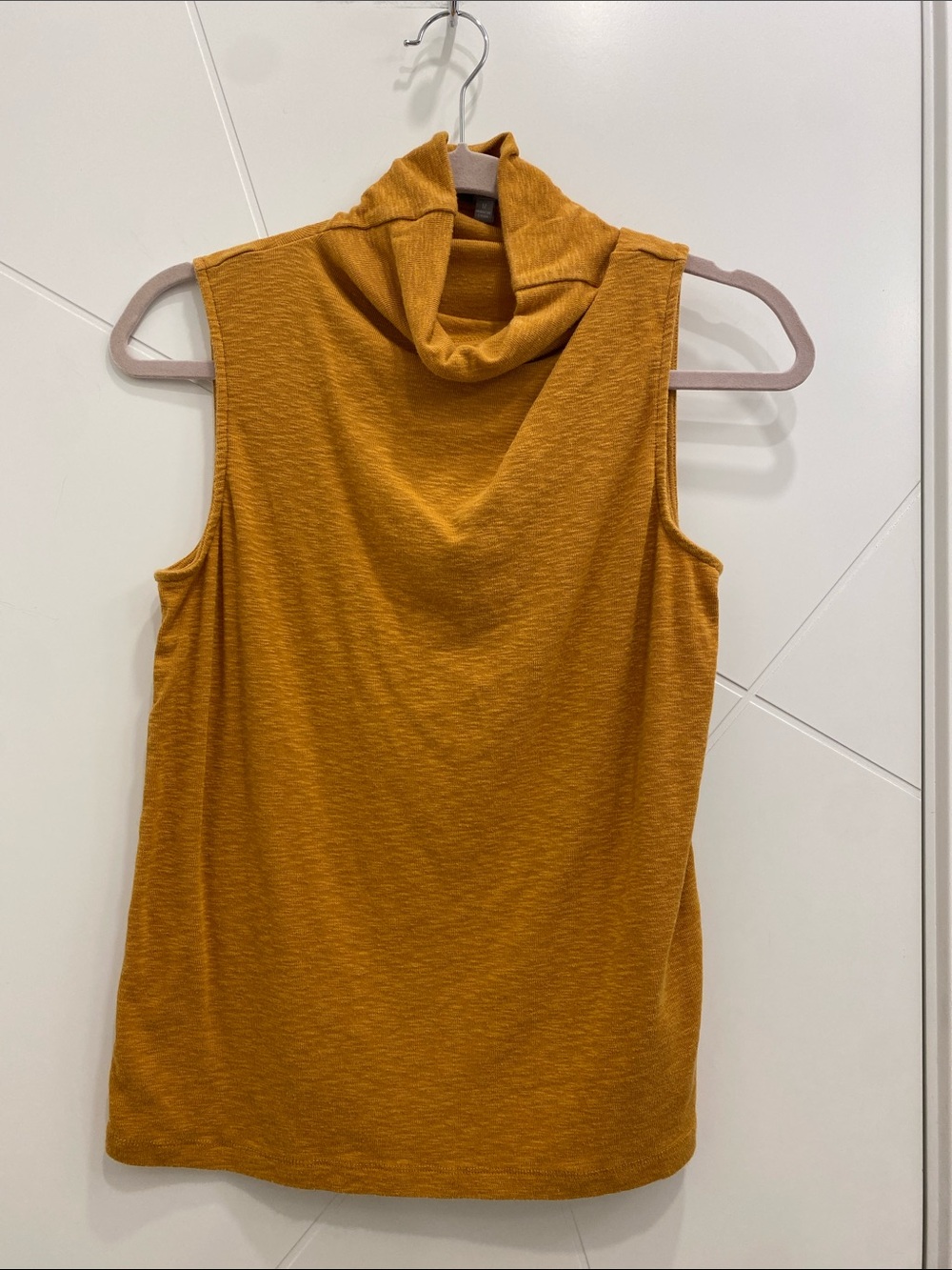 Cowl Neck Tank Top Mustard Gold Cotton Modal Blend Stretchy Preppy Academia